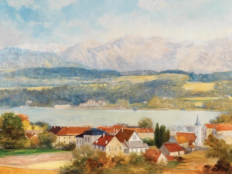 1864-Gyula Háry - Lago Wörthersee, Velden con vista sulle Caravanche